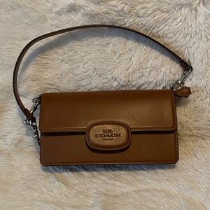 Coach Eliza Flap Brown Embossed Leather Crossbody Bag Brand New